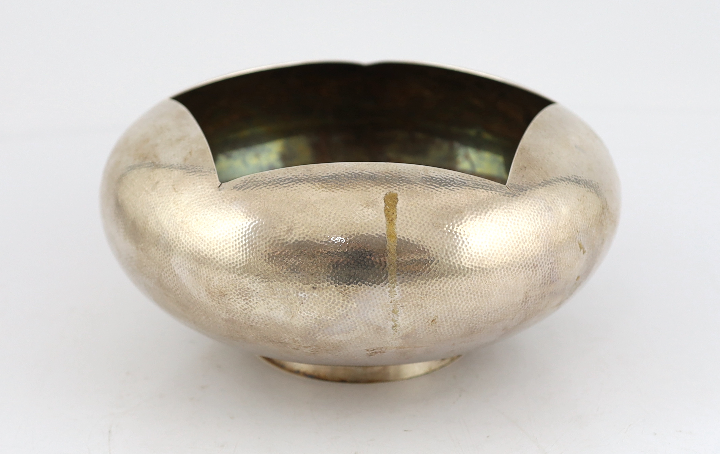 A 20th century Japanese planished silver ‘flower bud’ circular bowl, by Asahi Shoten
